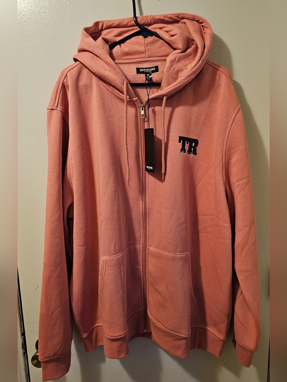 True Religion Track Zip Hoodie Pink Brandied Apricot Buddha Men's Size 3XL NWT